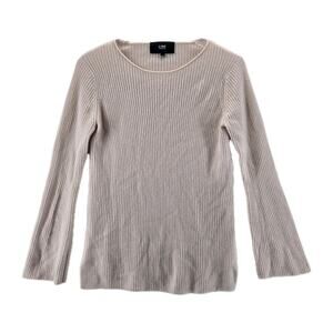 Line 100% Cashmere Sweater Womens Medium Light Pink Ribbed Knit Bell Sleeves‎
